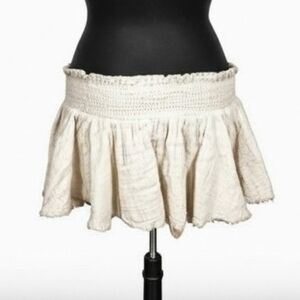 Mamma Mia Bohochic Hashttag Small Micro Mini Cream Smocked Ruffled Skater Skirt